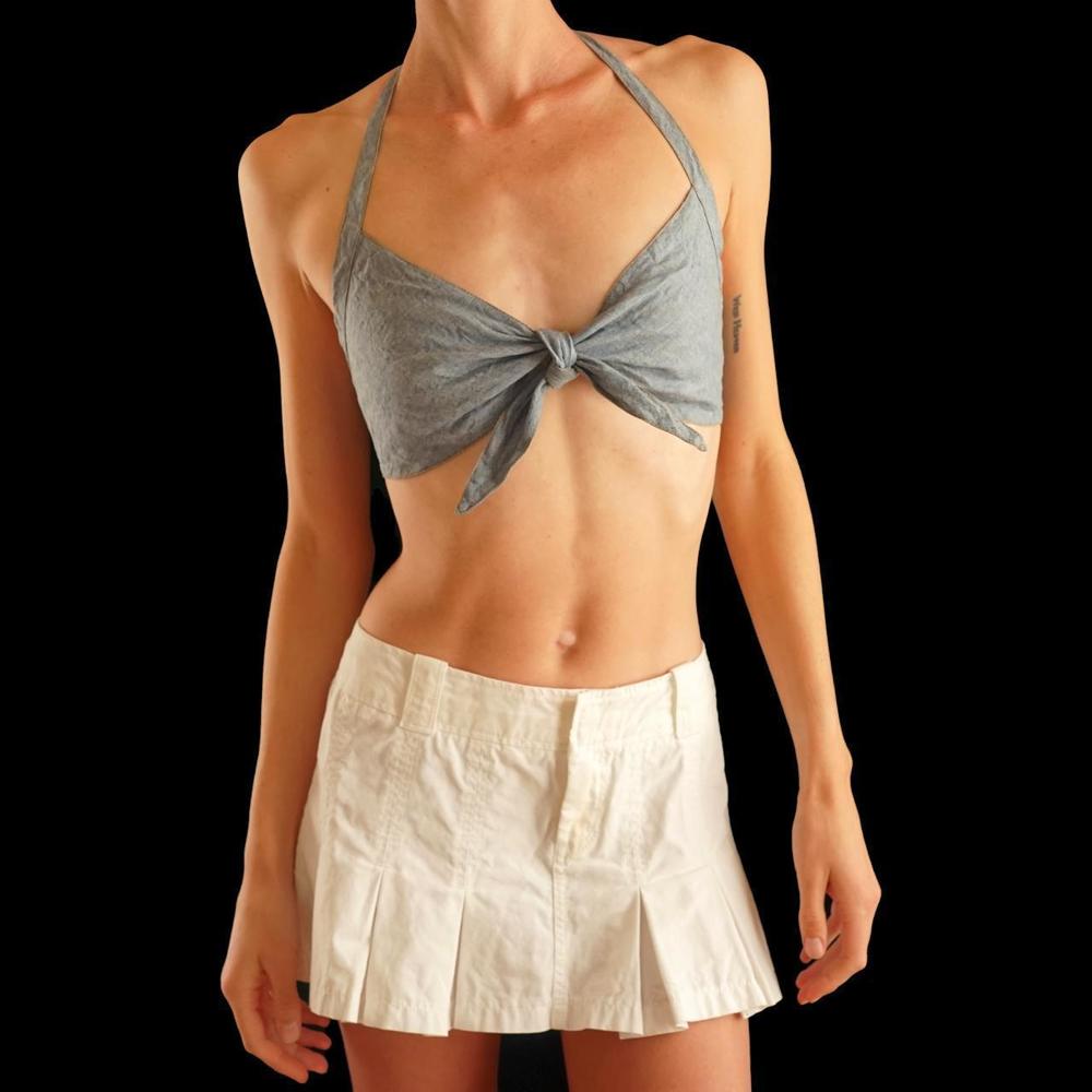 Vintage 70s chambray blue tie front crop top - Picture 5 of 5